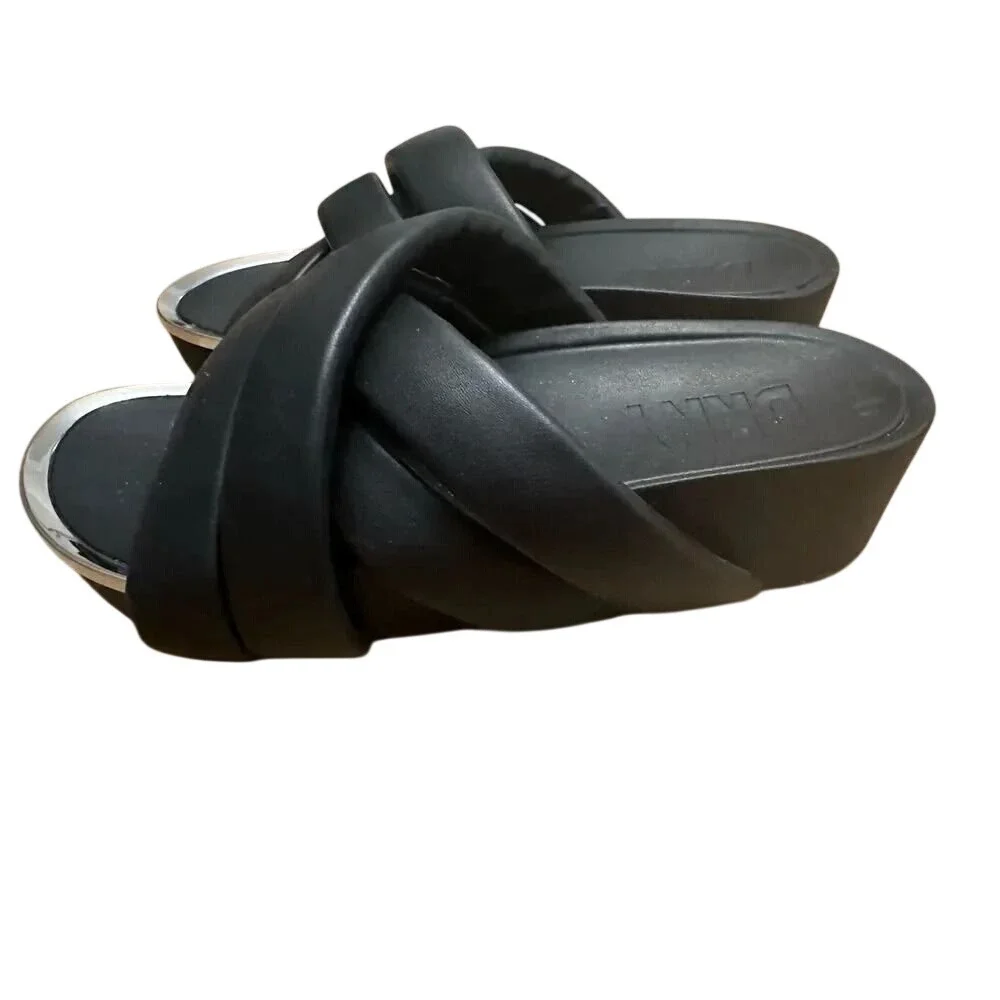 DKNY Womens Black Criss Cross Puffy‎ Platform Slide Sandals K1204649 Size 7.5M